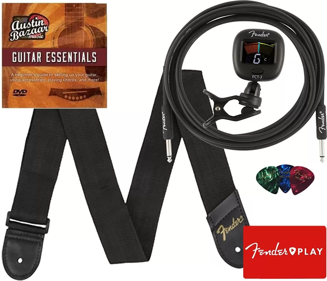 Fender Squier Stratocaster - Sunburst Bundle with Frontman 10G Amp, Gig Bag, Instrument Cable, Tuner, Strap, Picks, Fender Play Online Lessons, Instructional Book, and Austin Bazaar Instructional DVD