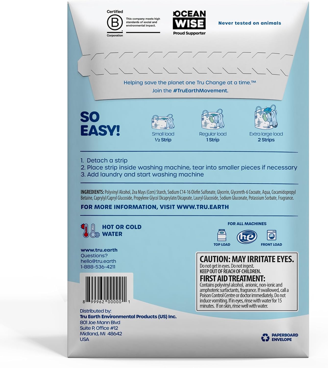 Tru Earth Compact Dry Laundry Detergent Sheets - Up to 128 Loads (64 Sheets) - Paraben-Free, Plastic-Free - Original Eco-Strip Liquidless Laundry Detergent, Travel Laundry Sheets - Fresh Linen