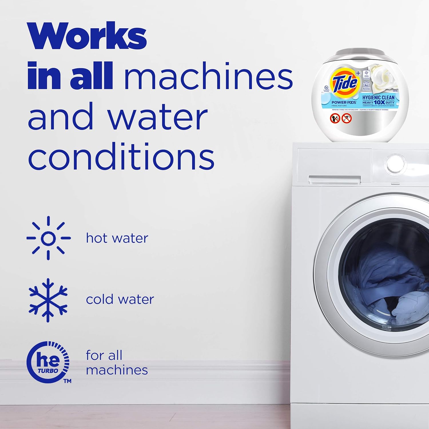 Tide Hygienic Clean Heavy 10x Duty Power PODS Laundry Detergent Pacs, Spring Meadow, 63 count, For Visible and Invisible Dirt