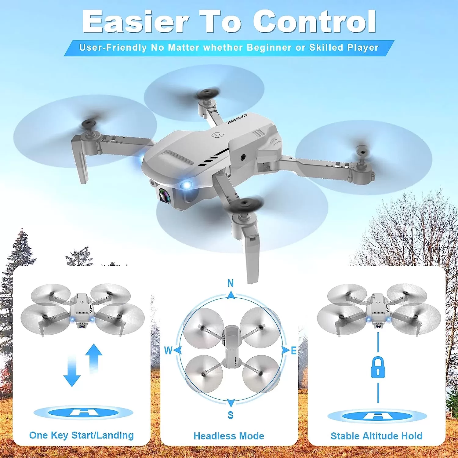RADCLO Mini Drone with Camera - 1080P HD FPV Foldable Drone with Carrying Case, 2 Batteries, 90° Adjustable Lens, One Key Take Off/Land, Altitude Hold, 360° Flip, Toys Gifts for Kids and Adults