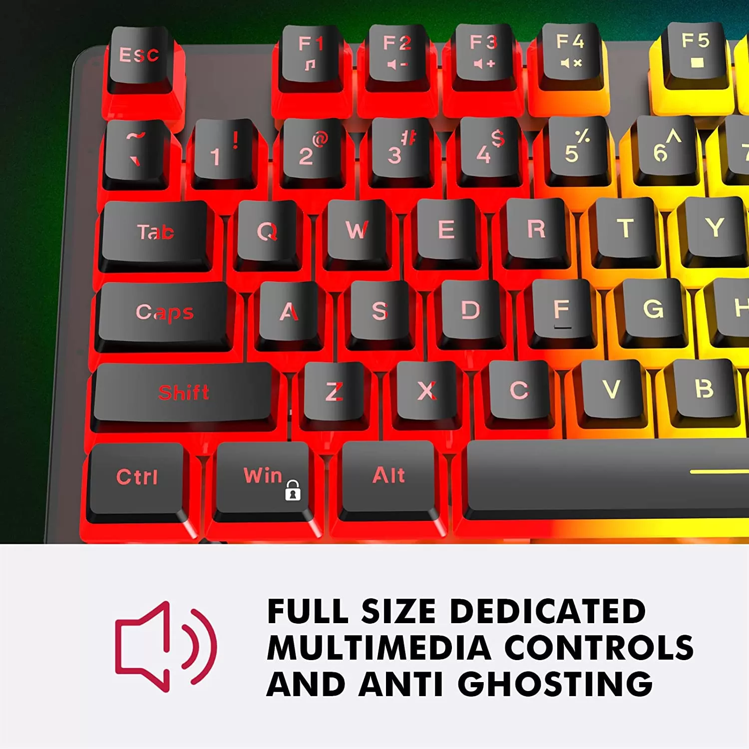 NPET K10 Wired Gaming Keyboard, LED Backlit, Spill-Resistant Design, Multimedia Keys, Quiet Silent USB Membrane Keyboard for Desktop, Computer, PC (Black)
