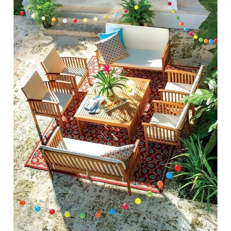 Solid Wood 8 - Person Seating Group with Cushions