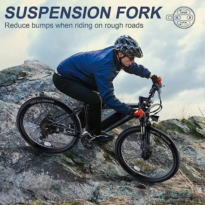 27.5'' E-Bikes with 500W Motor, 21.6MPH Mountain Bike with Lockable Suspension Fork, Removable Battery, Professional 21 Speed Gears Bicycle