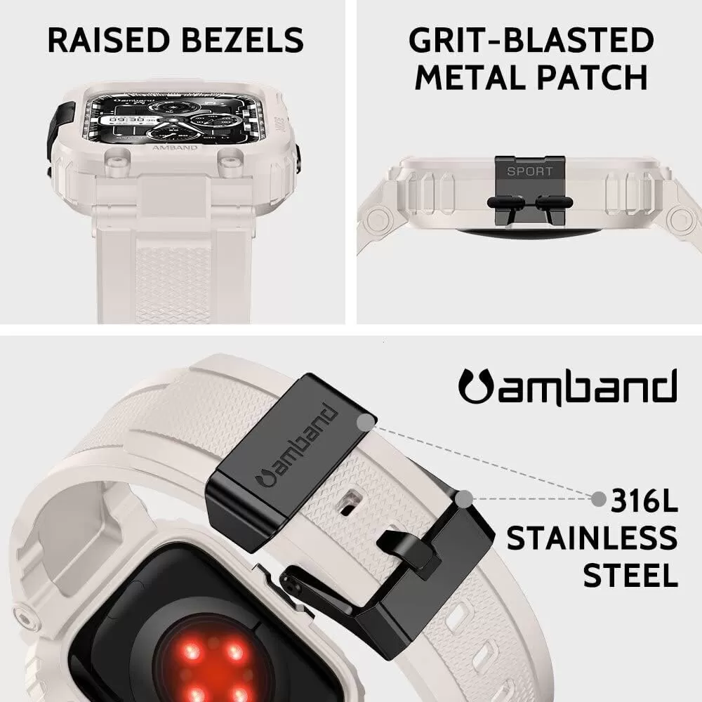 amBand Bands Compatible with Apple Watch 8/7 45mm, M1 Sport Series Rugged Case with Strap Protective Cover for iWatch 6/SE/5/4/3 42/44/45mm Men Black