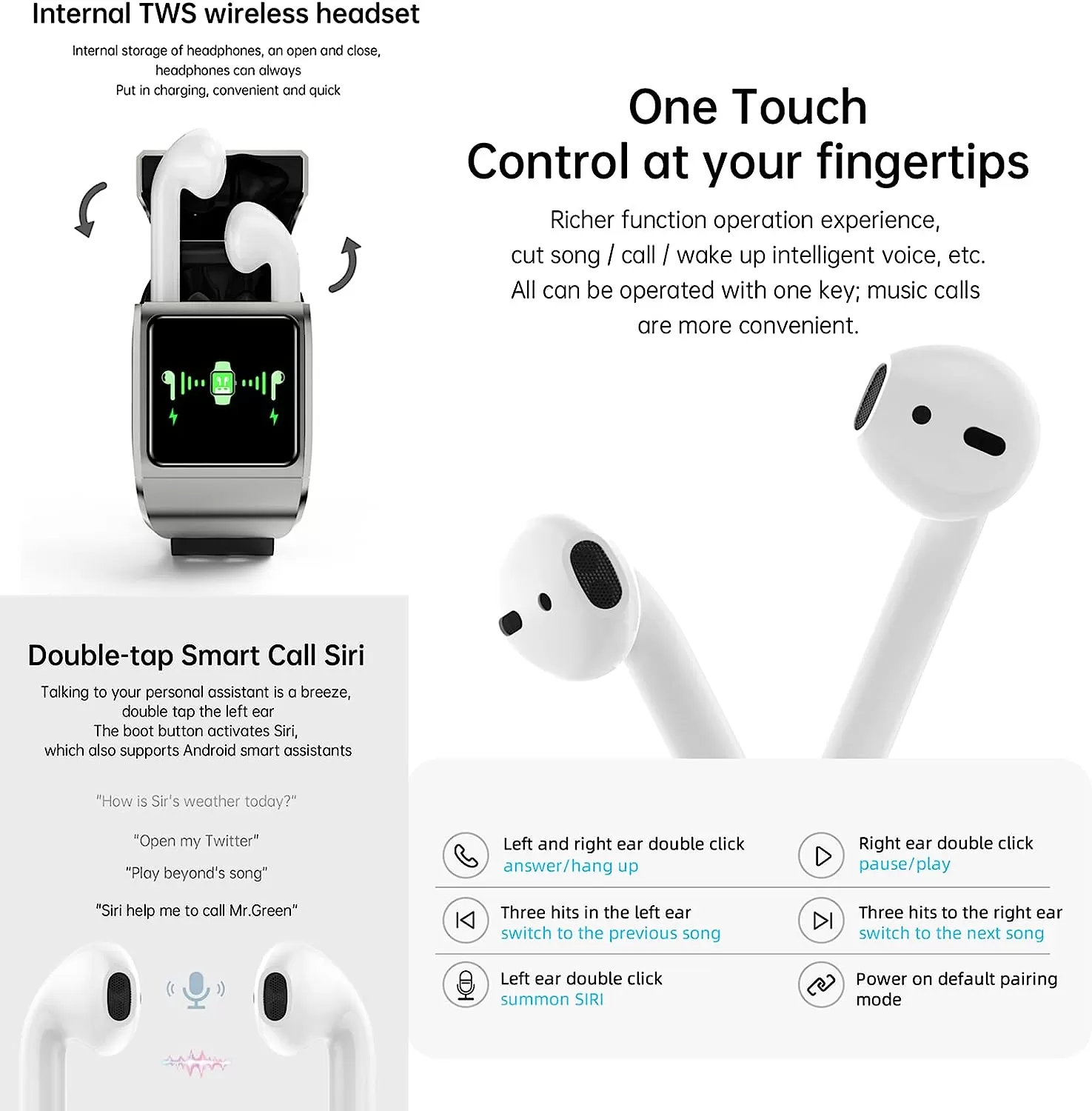 G36Pro 2 in 1 Smart Watch TWS Wireless Bluetooth Headset 1.3 Inch Screen Heart Rate Blood Pressure Oxygen Fitness Tracker Earbuds Music Wristband Earphone Smartwatch (Silver)