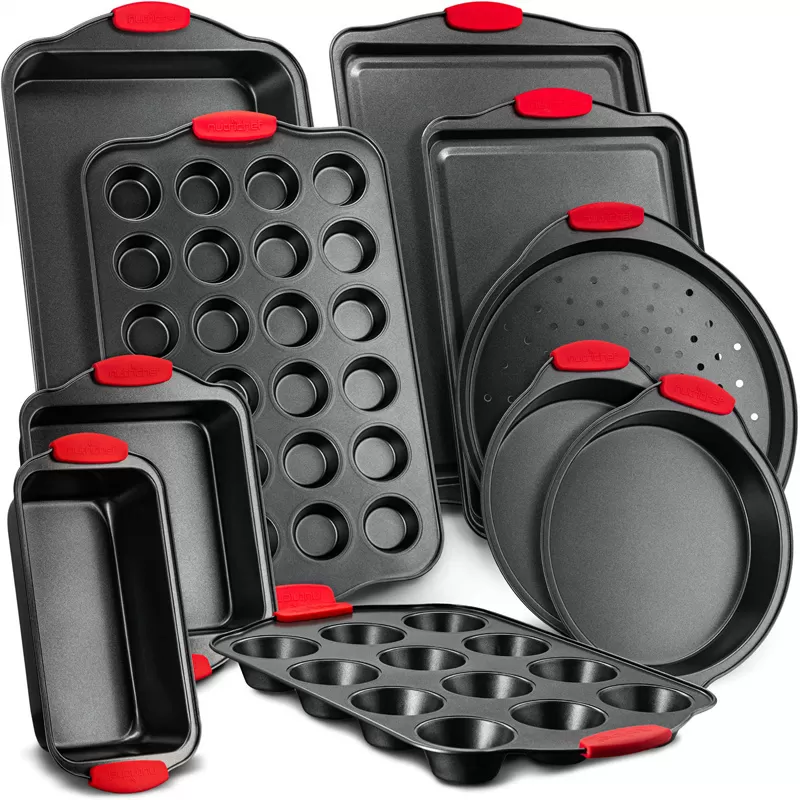 Red Silicone Handles Oven Safe 21 Piece Set Black