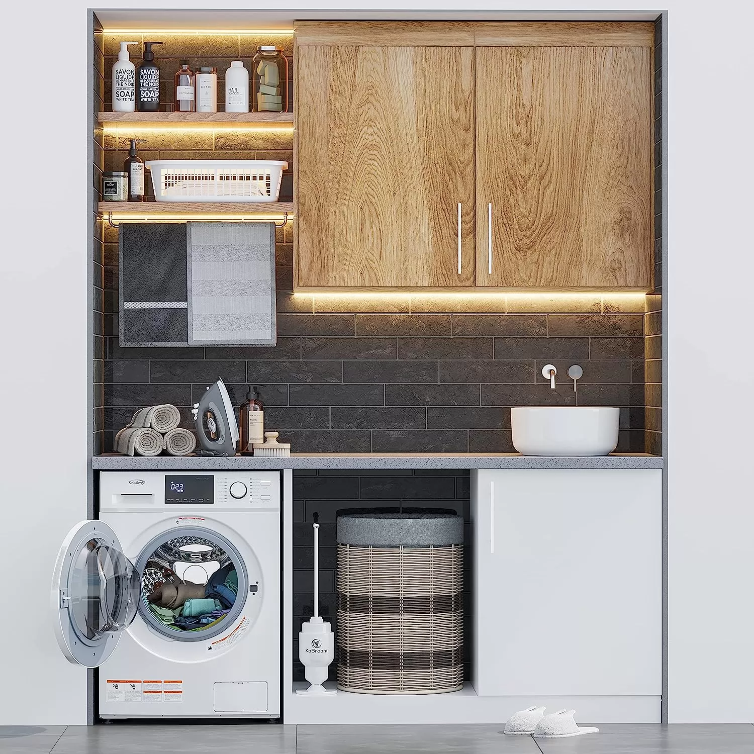 KoolMore FLW-3CWH Front Load Machine, 2.7 Cu. Ft, Space Saving Unit with 20-Minute Quick, 12 Washing Cycles, Quiet Inverter Motor [120V],