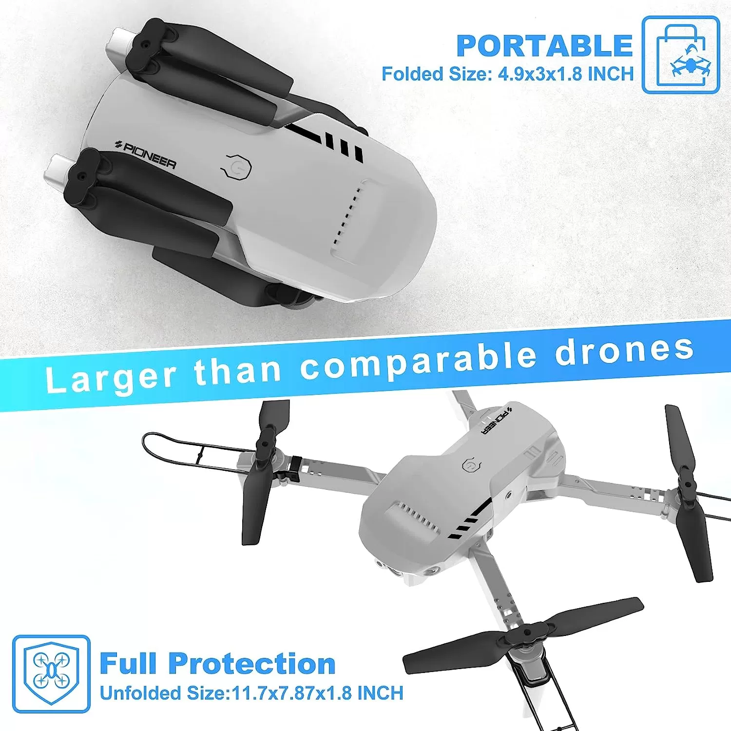 RADCLO Mini Drone with Camera - 1080P HD FPV Foldable Drone with Carrying Case, 2 Batteries, 90° Adjustable Lens, One Key Take Off/Land, Altitude Hold, 360° Flip, Toys Gifts for Kids and Adults