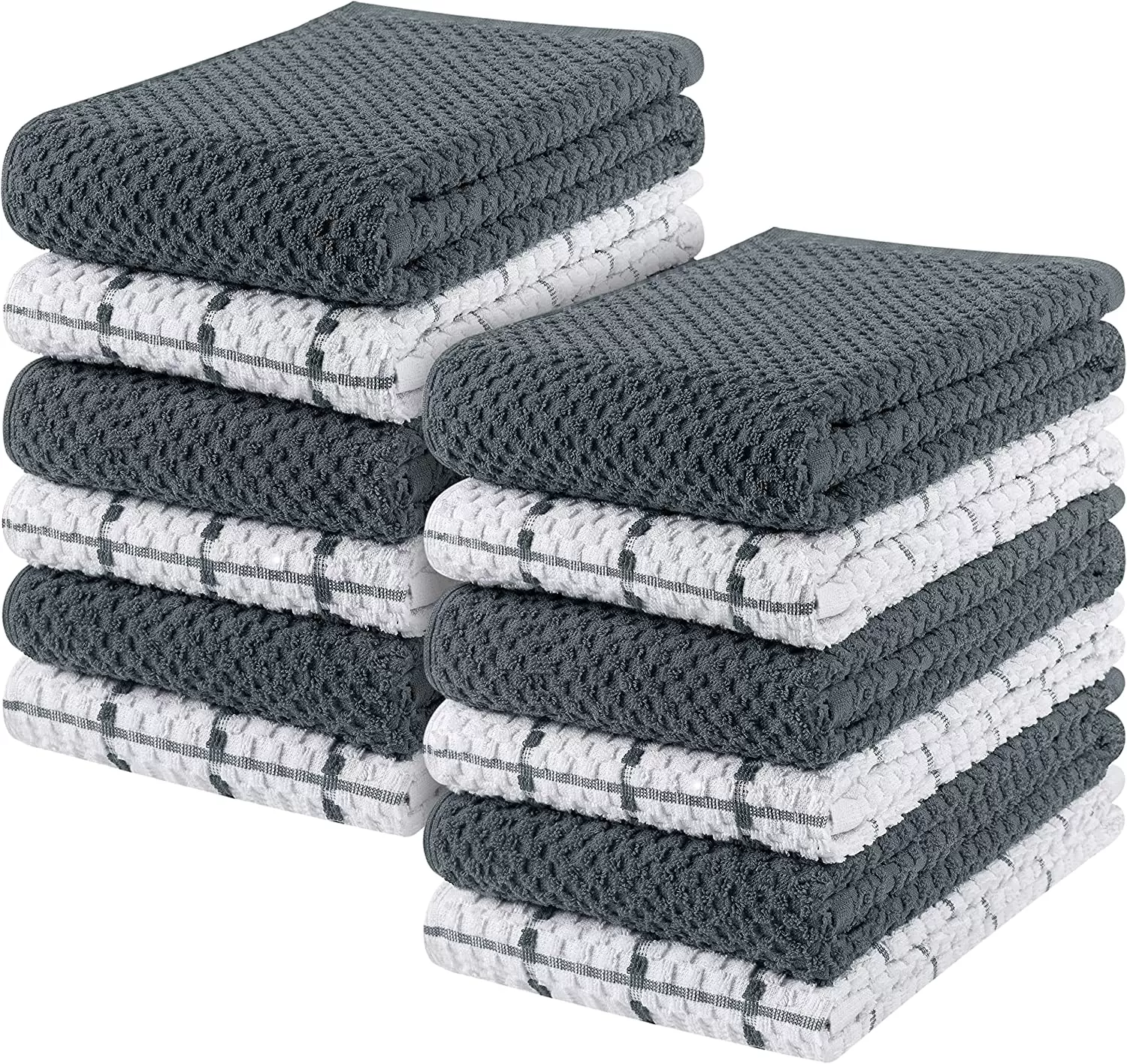 Kitchen Towels 12 Pack, 15 x 25 Inches, 100% Ring Spun Cotton Super Soft and Absorbent Linen Dish Towels, Tea Towels and Bar Towels Set (Black)