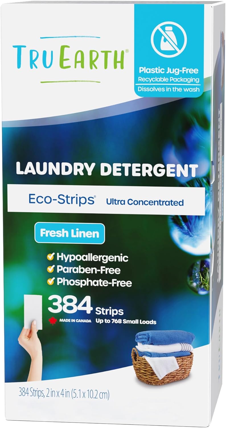 Tru Earth Compact Dry Laundry Detergent Sheets - Up to 128 Loads (64 Sheets) - Paraben-Free, Plastic-Free - Original Eco-Strip Liquidless Laundry Detergent, Travel Laundry Sheets - Fresh Linen