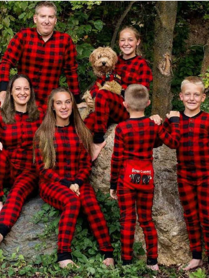 Christmas Plaid Long Sleeve Jumpsuit Pajamas Matching Family Set
