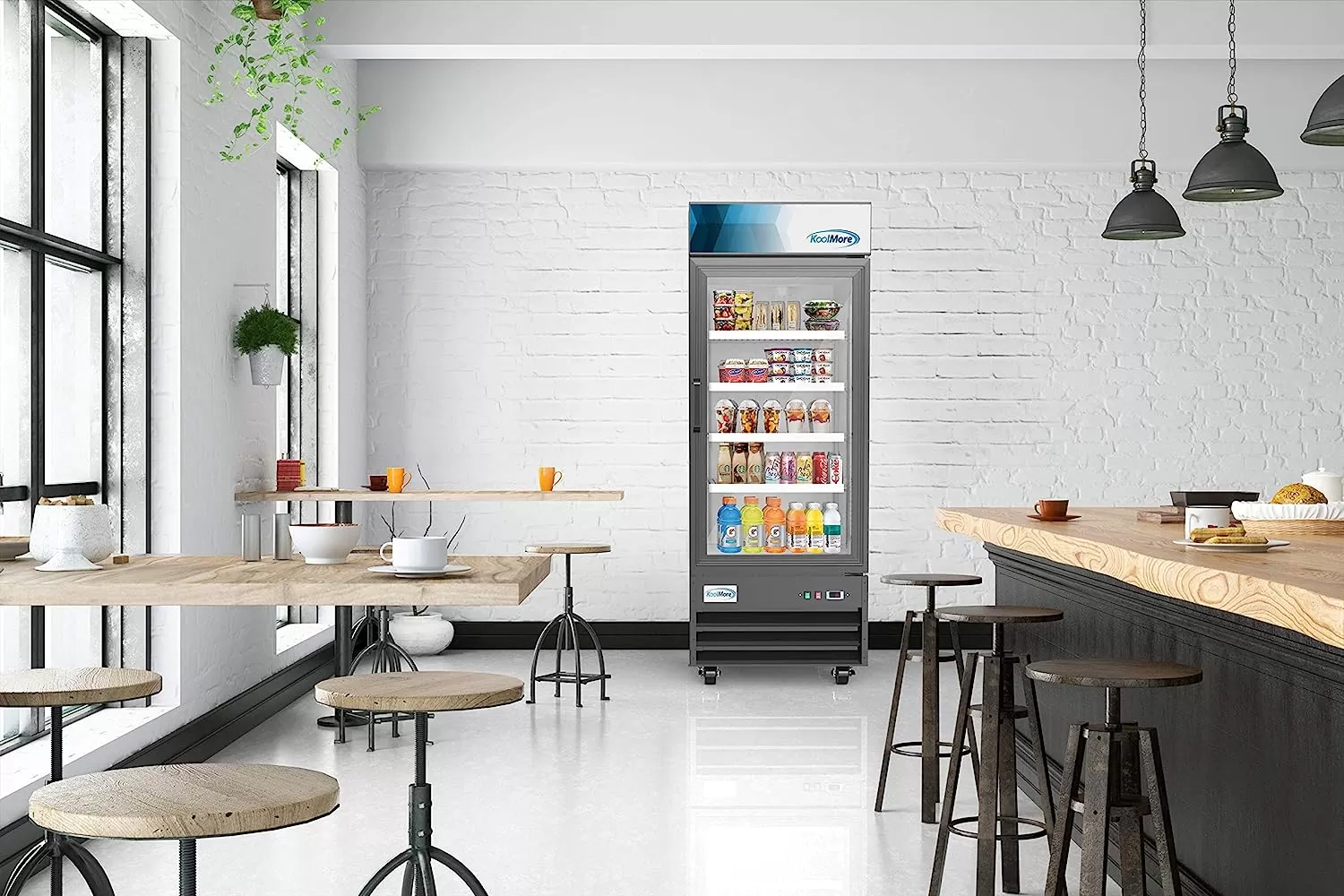 KoolMore Commercial One Glass Door Display Upright Beverage Refrigerator Cooler Merchandiser - 12 Cu. Ft [Black] (MDR-1GD-12C)