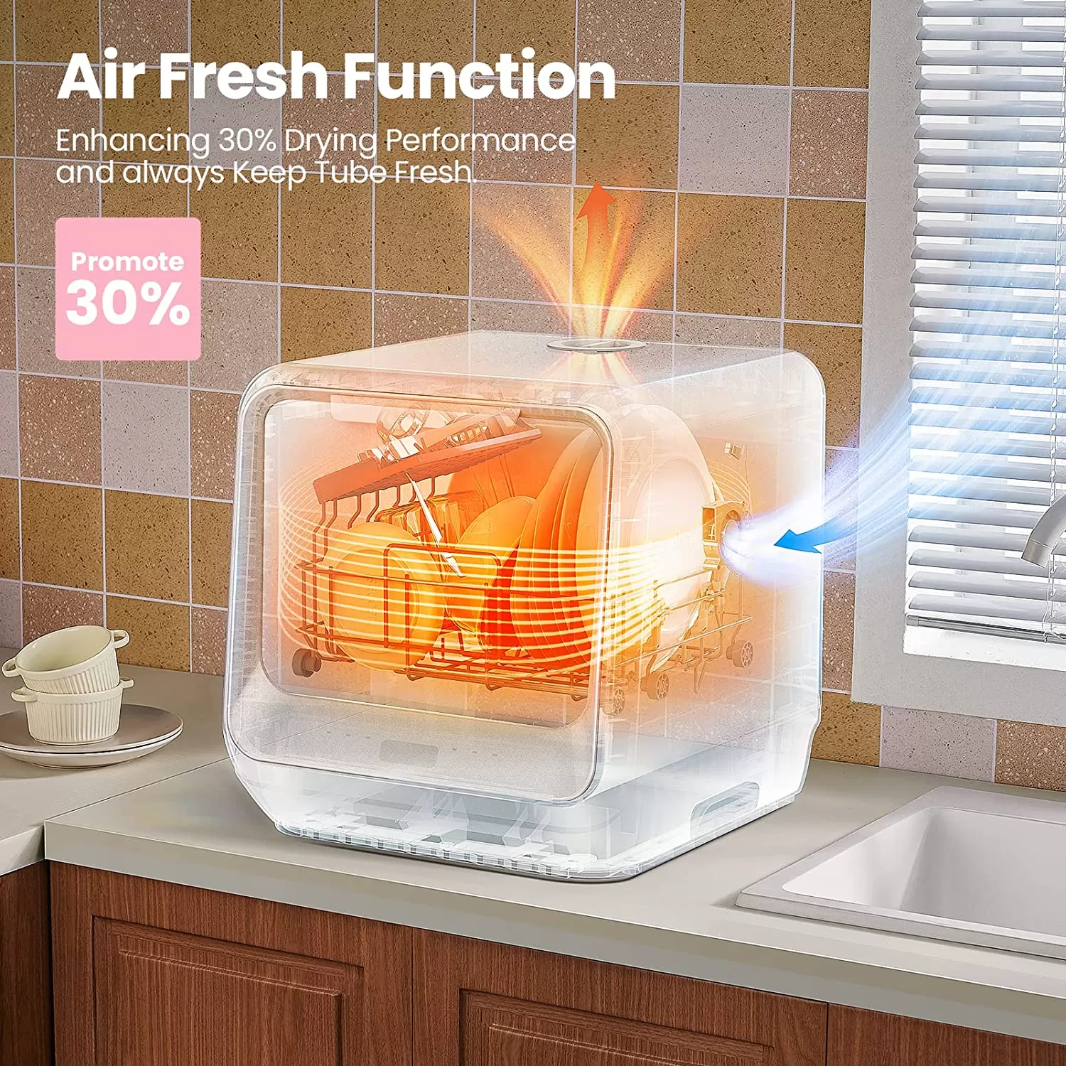 COMFEE' Portable Dishwasher Countertop, Mini Dishwasher with 5L Built-in Water Tank, No Hookup Needed, 6 Programs, 360° Dual Spray, 192°F High-Temp& Air-Dry Function, Dishwasher for Apartments& RVs