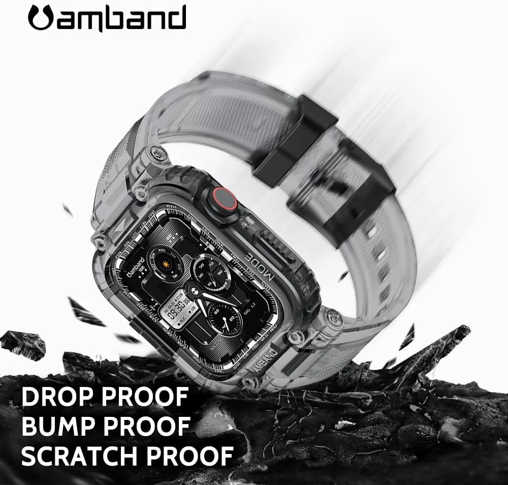 amBand Bands Compatible with Apple Watch 8/7 45mm, M1 Sport Series Rugged Case with Strap Protective Cover for iWatch 6/SE/5/4/3 42/44/45mm Men Black