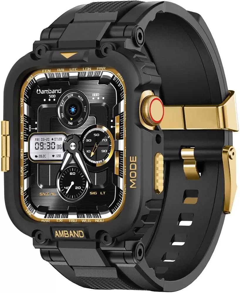 amBand Bands Compatible with Apple Watch 8/7 45mm, M1 Sport Series Rugged Case with Strap Protective Cover for iWatch 6/SE/5/4/3 42/44/45mm Men Black