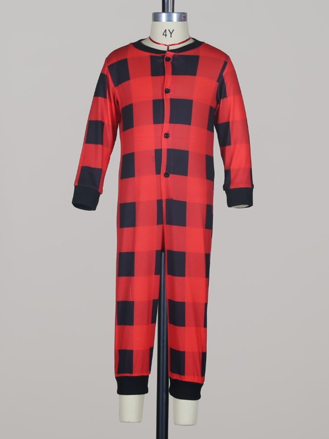 Christmas Plaid Long Sleeve Jumpsuit Pajamas Matching Family Set