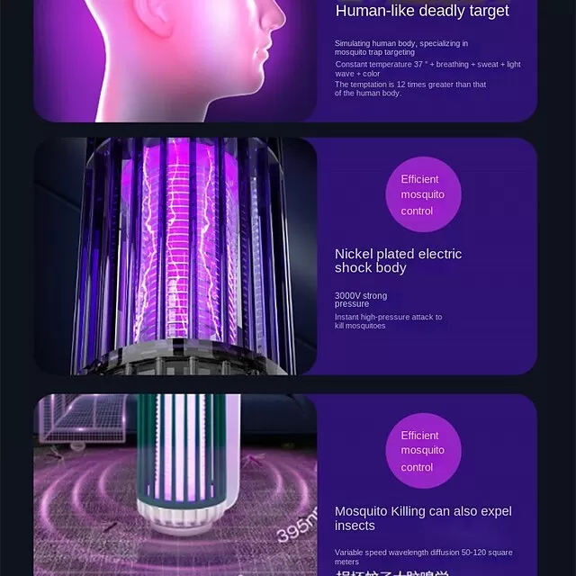 Mosquito Trap Electric USB Portable Silent Killer Lamp Electric Bug Zapper Inhalation Mosquito Killer Lamp Household Outdoor Rechargeable Mosquito Trap Wall Mountable Desktop Friendly