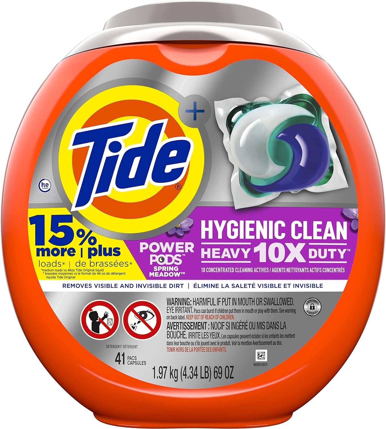 Tide Hygienic Clean Heavy 10x Duty Power PODS Laundry Detergent Pacs, Spring Meadow, 63 count, For Visible and Invisible Dirt