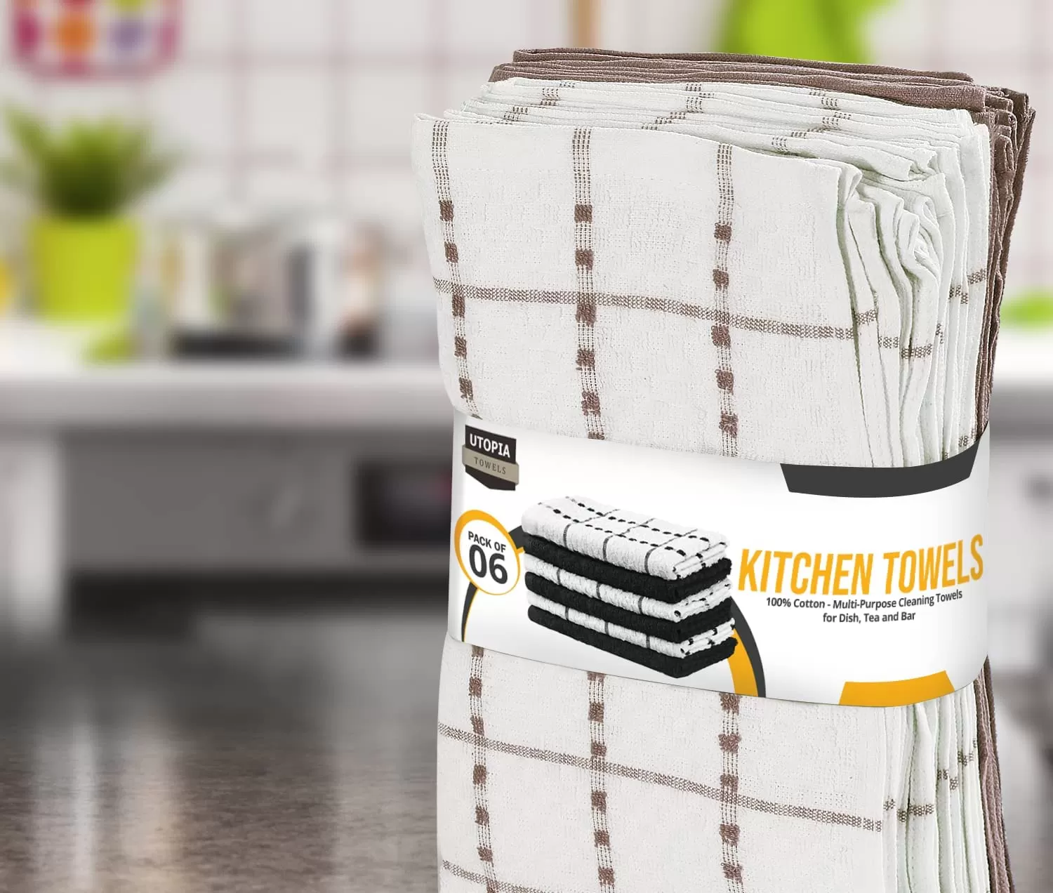 Kitchen Towels 12 Pack, 15 x 25 Inches, 100% Ring Spun Cotton Super Soft and Absorbent Linen Dish Towels, Tea Towels and Bar Towels Set (Black)
