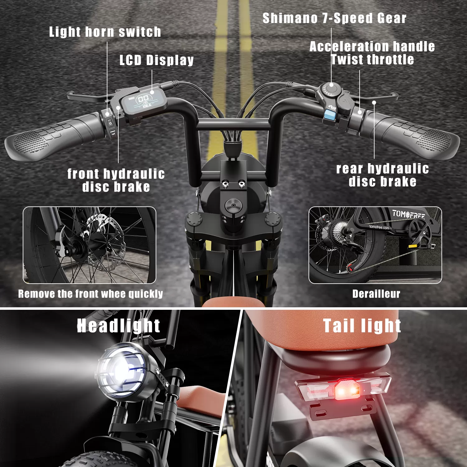 E-Bike FG20 Ebike 1200W 7 Speeds 48V 18Ah Fat Tires Electric Mountain Bike with Thumb Throttle (2023 Upgraded Version)