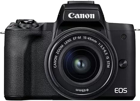 🔥 Models in popular advertisements 🔥 Canon EOS M50 Mark II with 15-45mm Lens Content Creator Kit – 64GB Extreme Speed Memory, LED Video Light, Microphone, Tripod, Remote, Vlogging Editing Software + More (36pc Bundle)