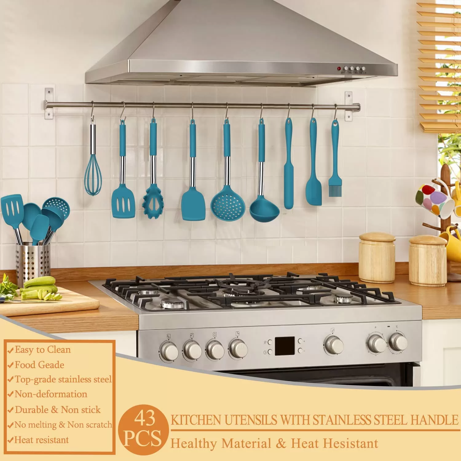 Silicone cooking tool set, chef 43 pieces heat-resistant kitchen tools