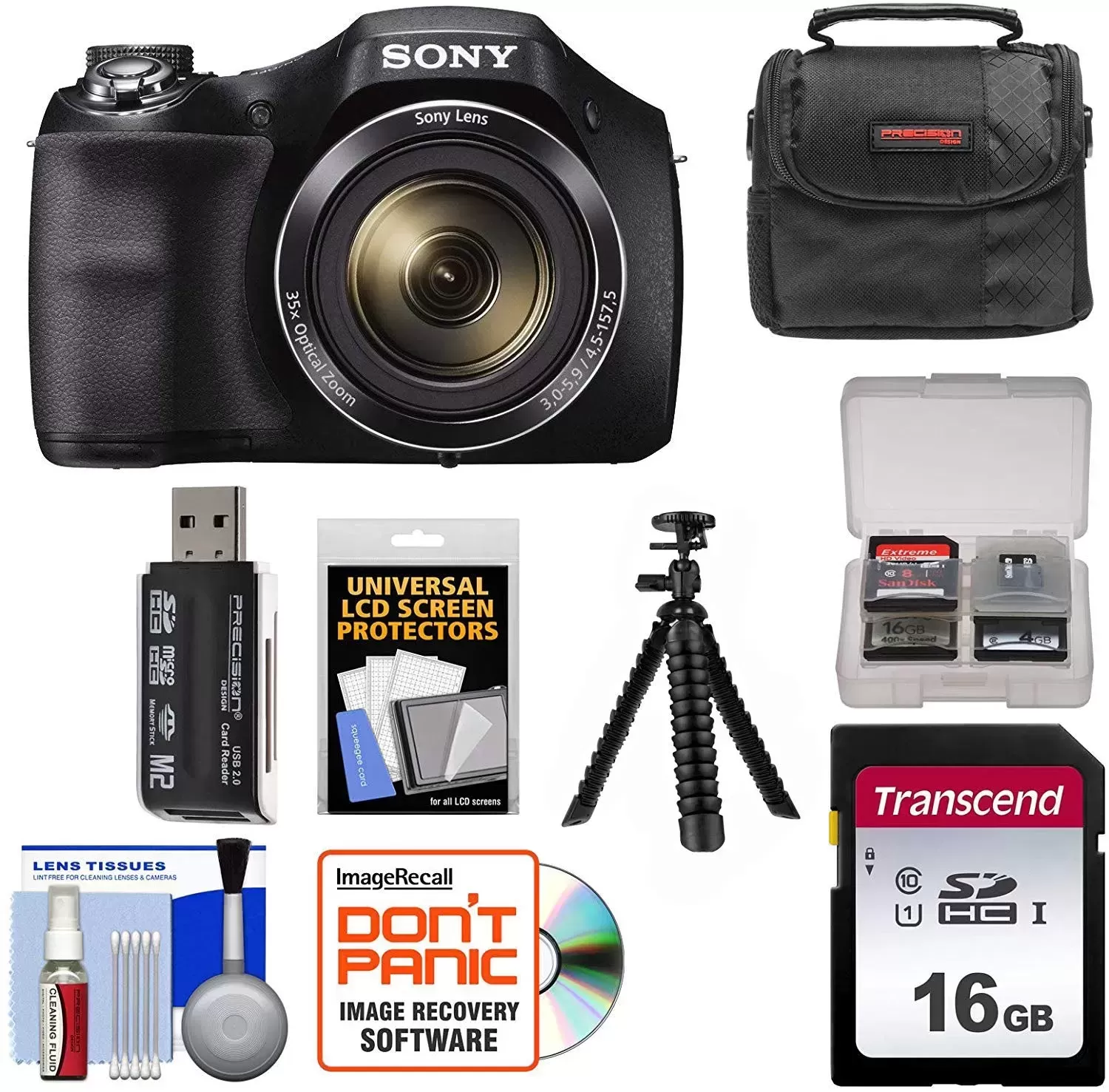 Sony Cyber-Shot DSC-H300 Digital Camera with 16GB Card + Case + Flex Tripod + Kit
