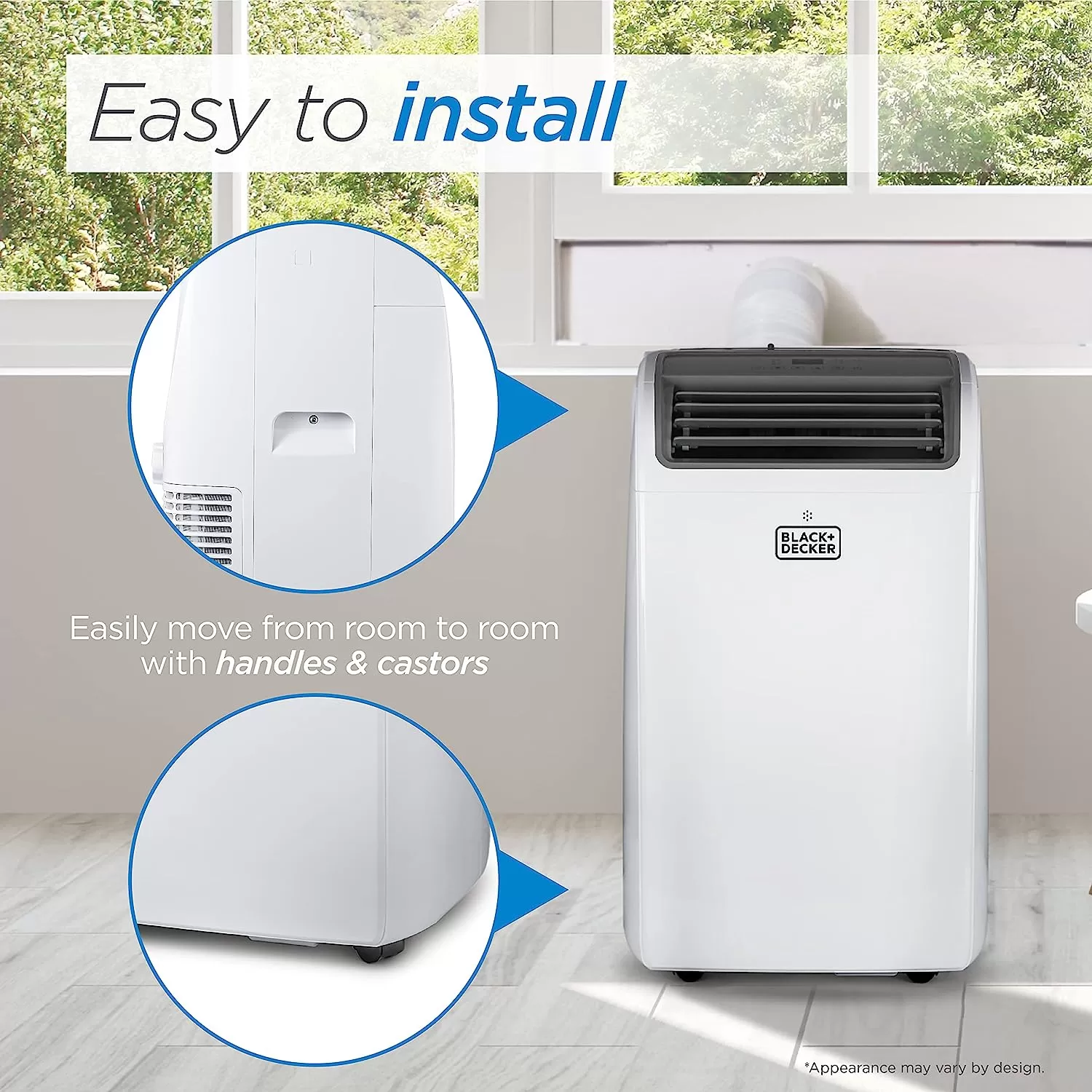 BLACK+DECKER 8,000 BTU Portable Air Conditioner up to 350 Sq. with Remote Control, White