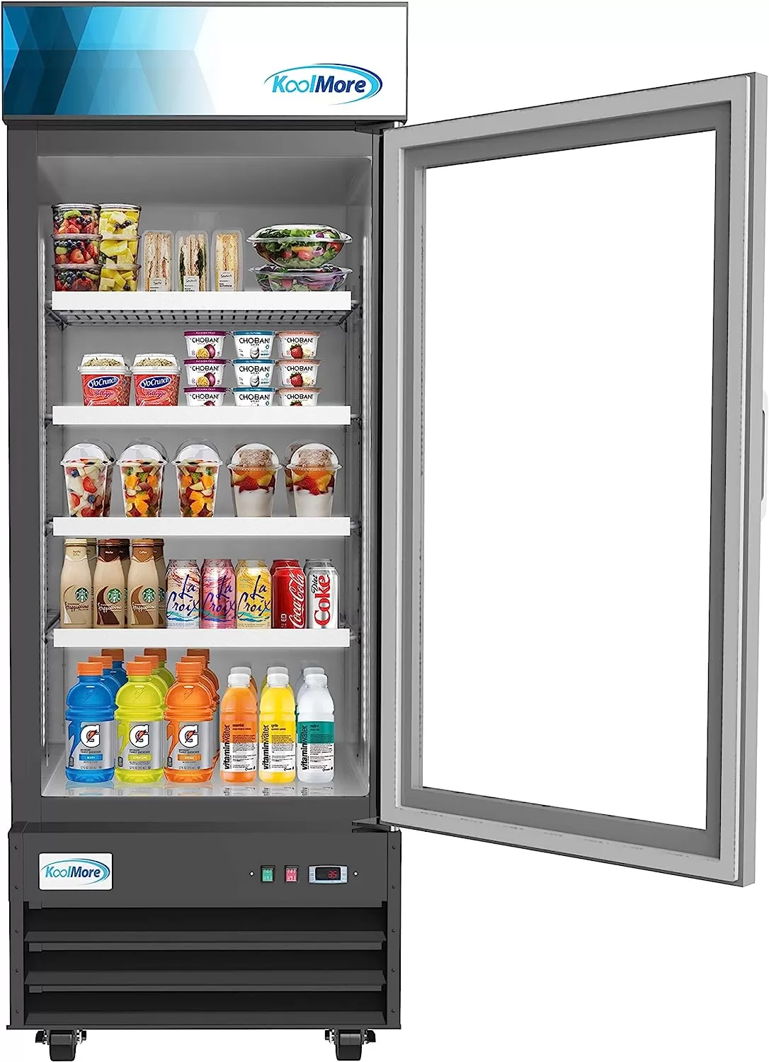 KoolMore Commercial One Glass Door Display Upright Beverage Refrigerator Cooler Merchandiser - 12 Cu. Ft [Black] (MDR-1GD-12C)