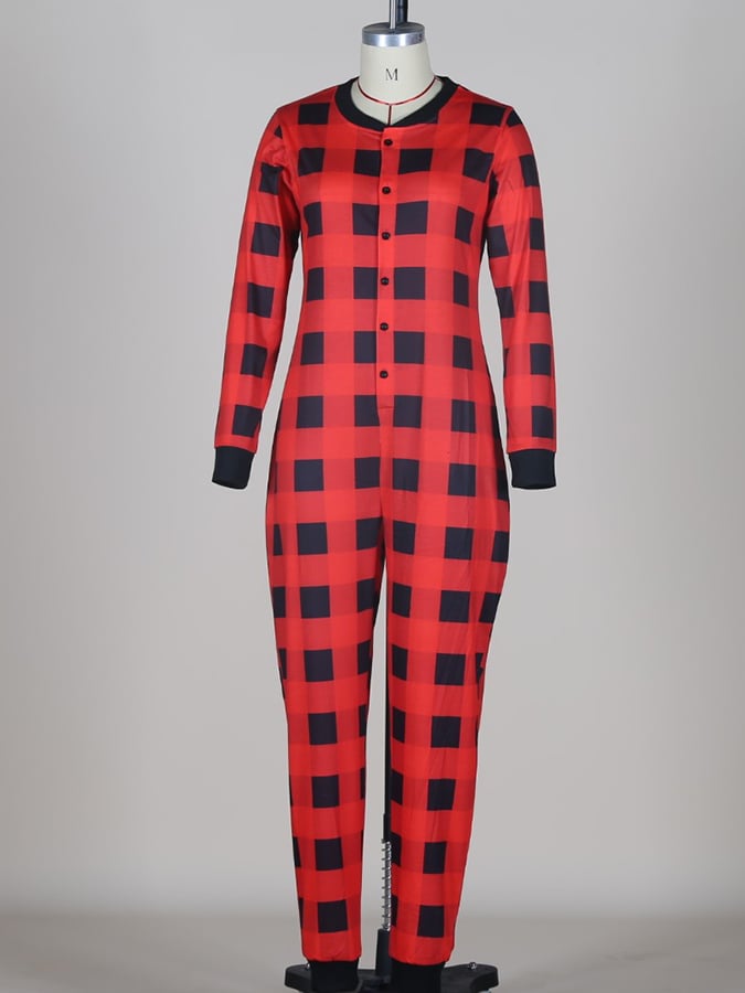 Christmas Plaid Long Sleeve Jumpsuit Pajamas Matching Family Set