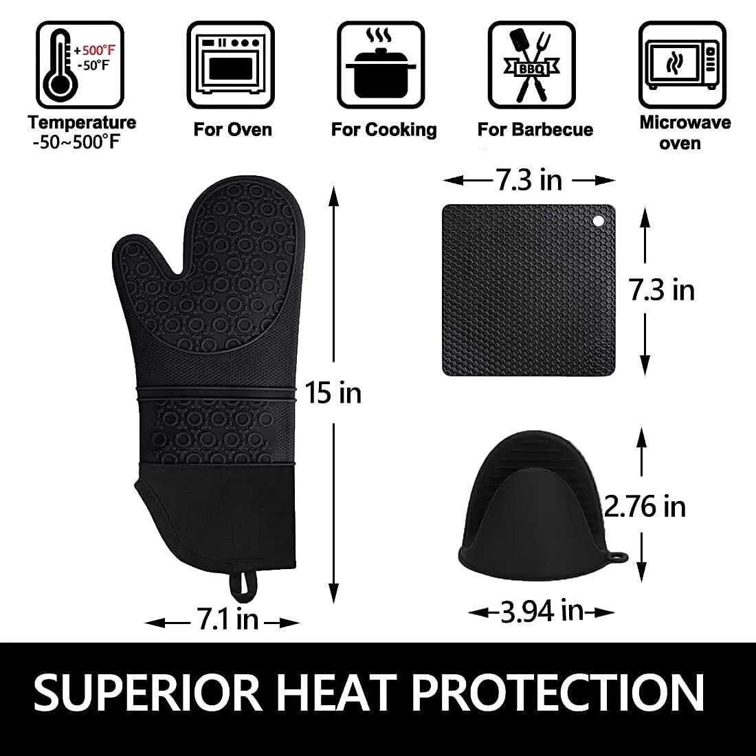 Silicone Oven Mitts and Pot Holders Set