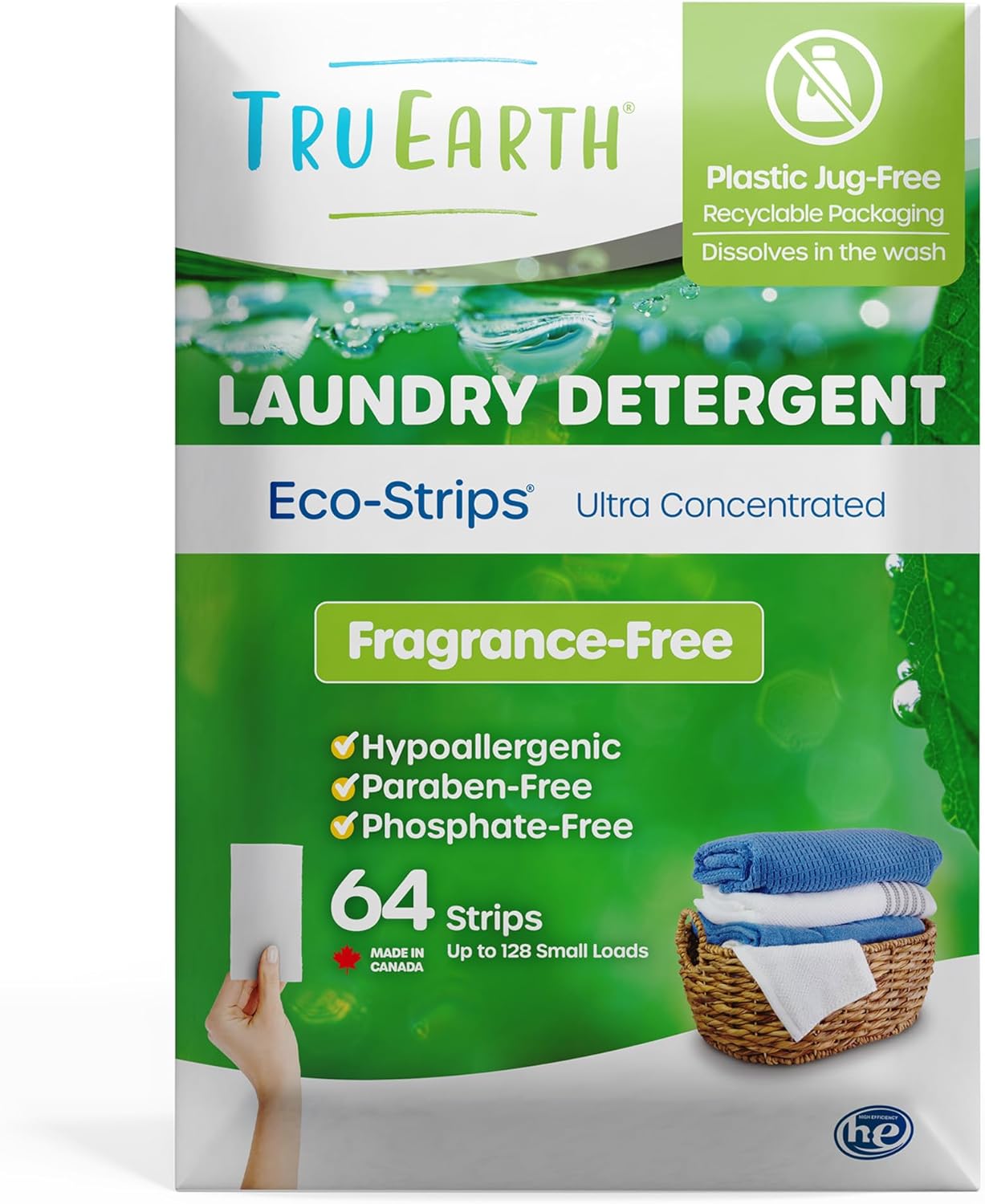 Tru Earth Compact Dry Laundry Detergent Sheets - Up to 128 Loads (64 Sheets) - Paraben-Free, Plastic-Free - Original Eco-Strip Liquidless Laundry Detergent, Travel Laundry Sheets - Fresh Linen