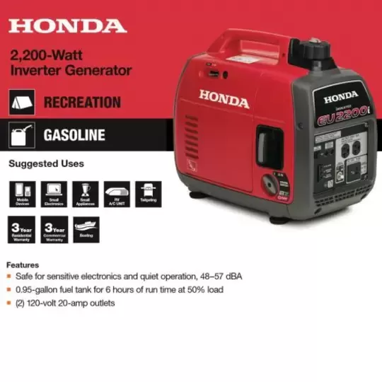 2200-Watt Recoil Start Gasoline Powered Inverter Generator with 20 Amp Outlet