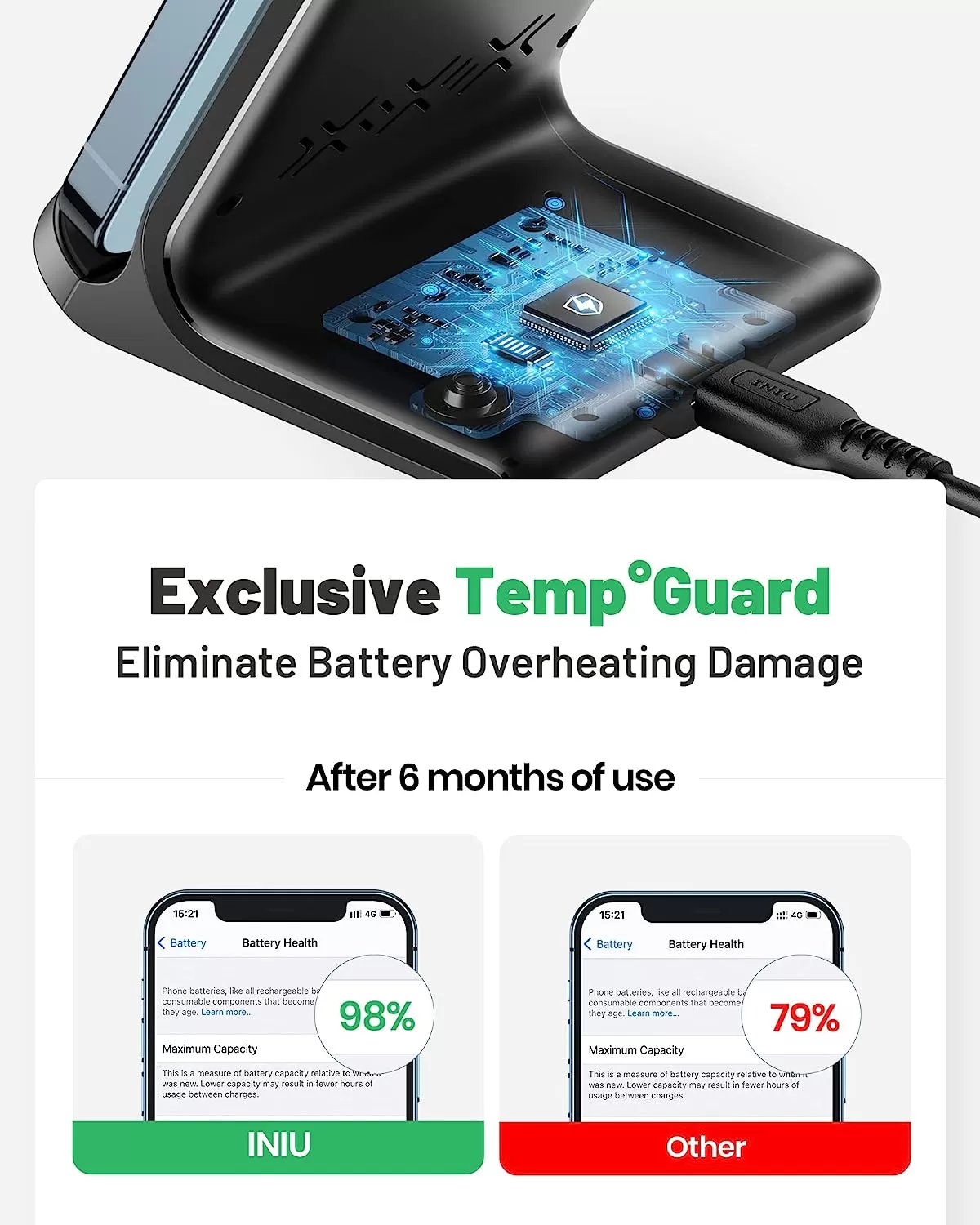 INIU Wireless Charger, 15W Fast Wireless Charging Station with Sleep-Friendly Adaptive Light Compatible with iPhone 14 13 12 Pro XR XS 8 Plus Samsung Galaxy S23 S22 S21 S20 Note 20 10 Google LG etc