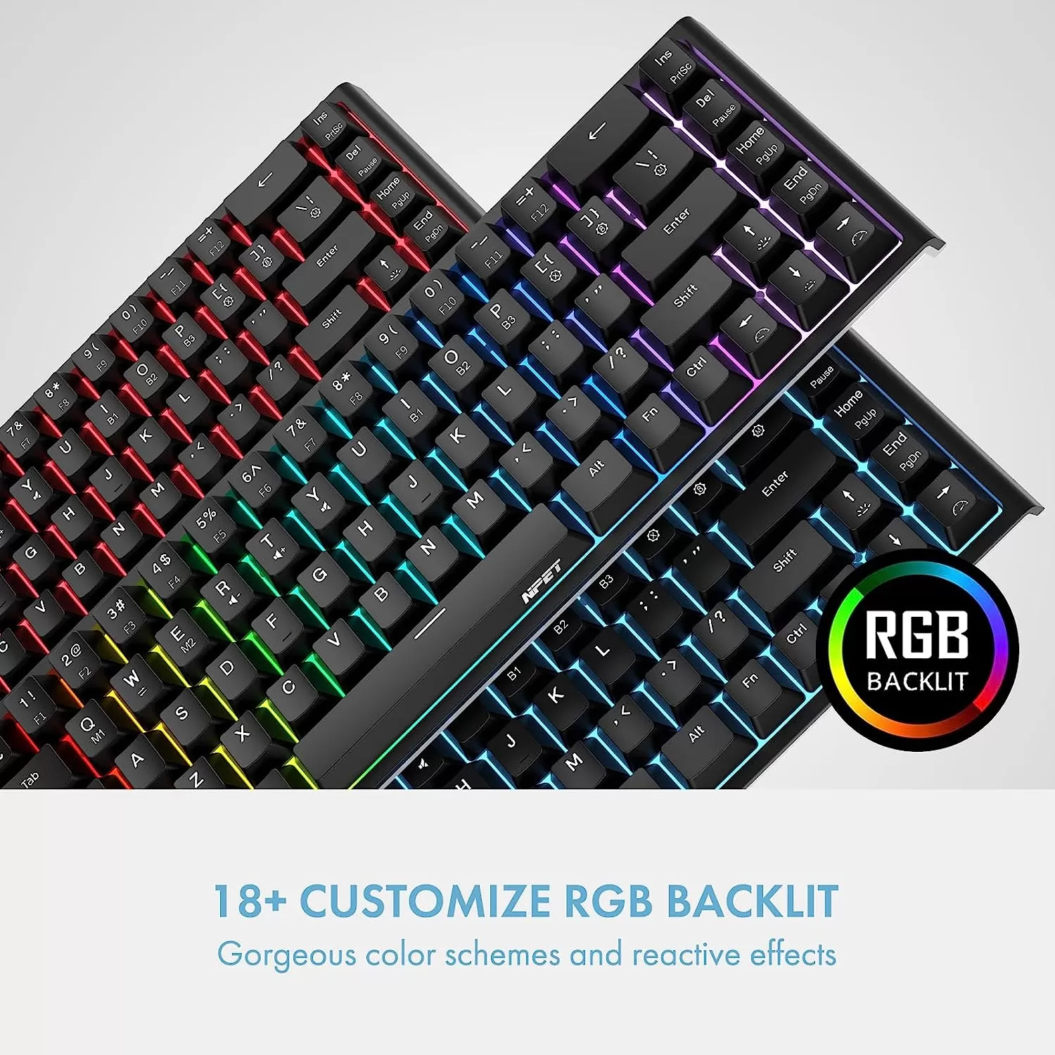 NPET K10 Wired Gaming Keyboard, LED Backlit, Spill-Resistant Design, Multimedia Keys, Quiet Silent USB Membrane Keyboard for Desktop, Computer, PC (Black)
