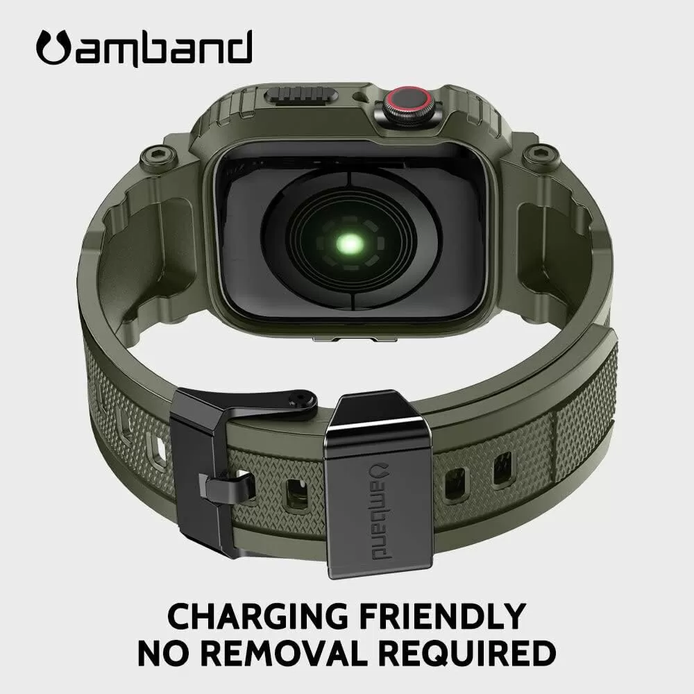 amBand Bands Compatible with Apple Watch 8/7 45mm, M1 Sport Series Rugged Case with Strap Protective Cover for iWatch 6/SE/5/4/3 42/44/45mm Men Black
