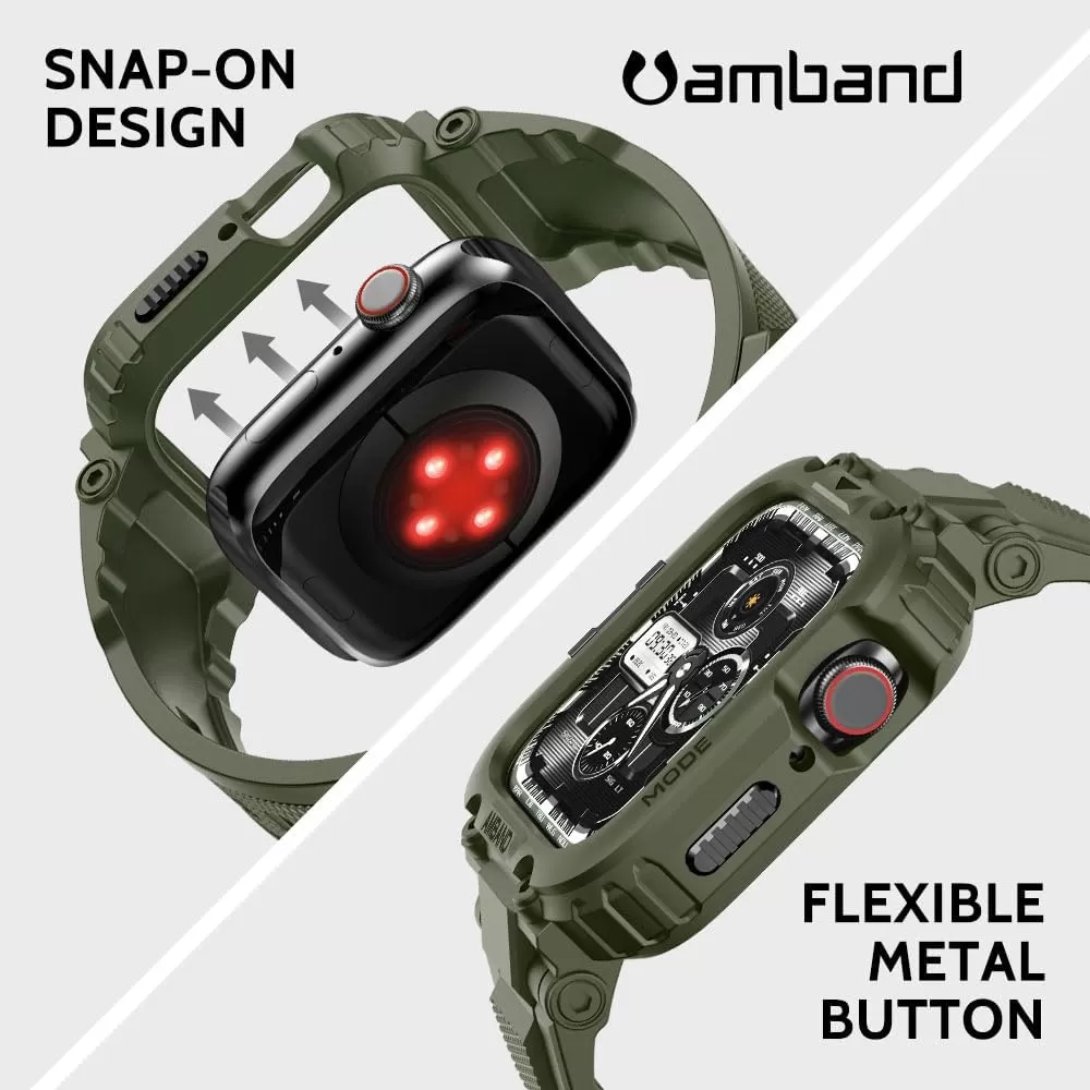 amBand Bands Compatible with Apple Watch 8/7 45mm, M1 Sport Series Rugged Case with Strap Protective Cover for iWatch 6/SE/5/4/3 42/44/45mm Men Black