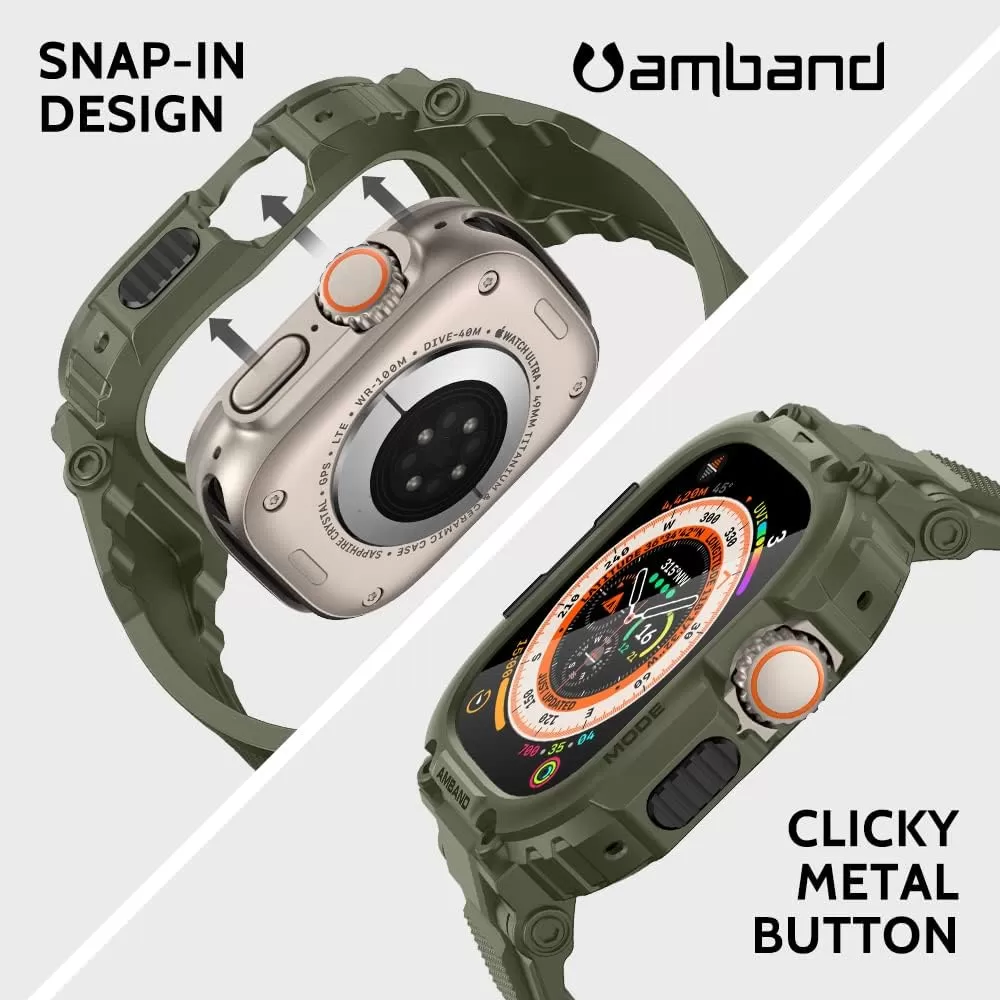 amBand Bands Compatible with Apple Watch 8/7 45mm, M1 Sport Series Rugged Case with Strap Protective Cover for iWatch 6/SE/5/4/3 42/44/45mm Men Black