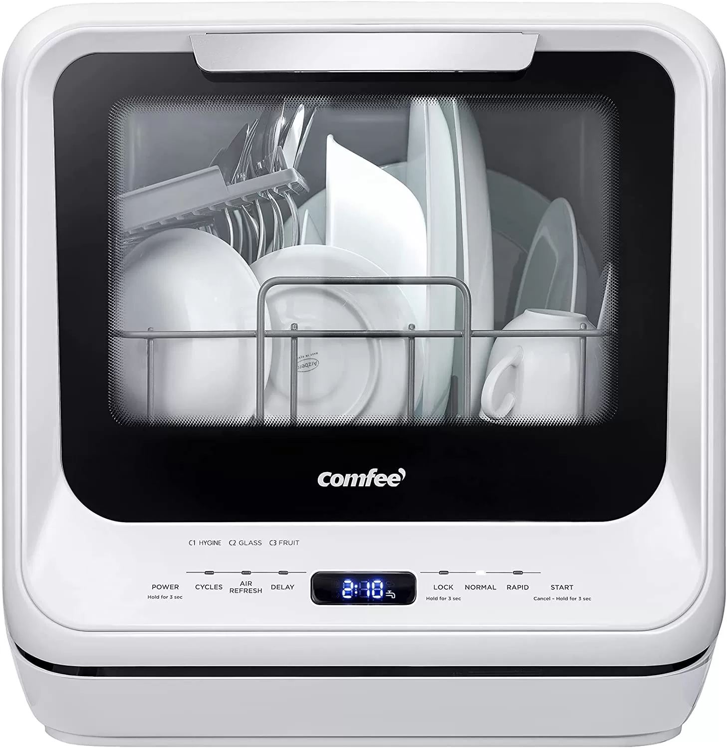 COMFEE' Portable Dishwasher Countertop, Mini Dishwasher with 5L Built-in Water Tank, No Hookup Needed, 6 Programs, 360° Dual Spray, 192°F High-Temp& Air-Dry Function, Dishwasher for Apartments& RVs