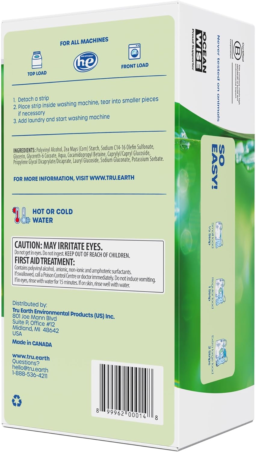 Tru Earth Compact Dry Laundry Detergent Sheets - Up to 128 Loads (64 Sheets) - Paraben-Free, Plastic-Free - Original Eco-Strip Liquidless Laundry Detergent, Travel Laundry Sheets - Fresh Linen