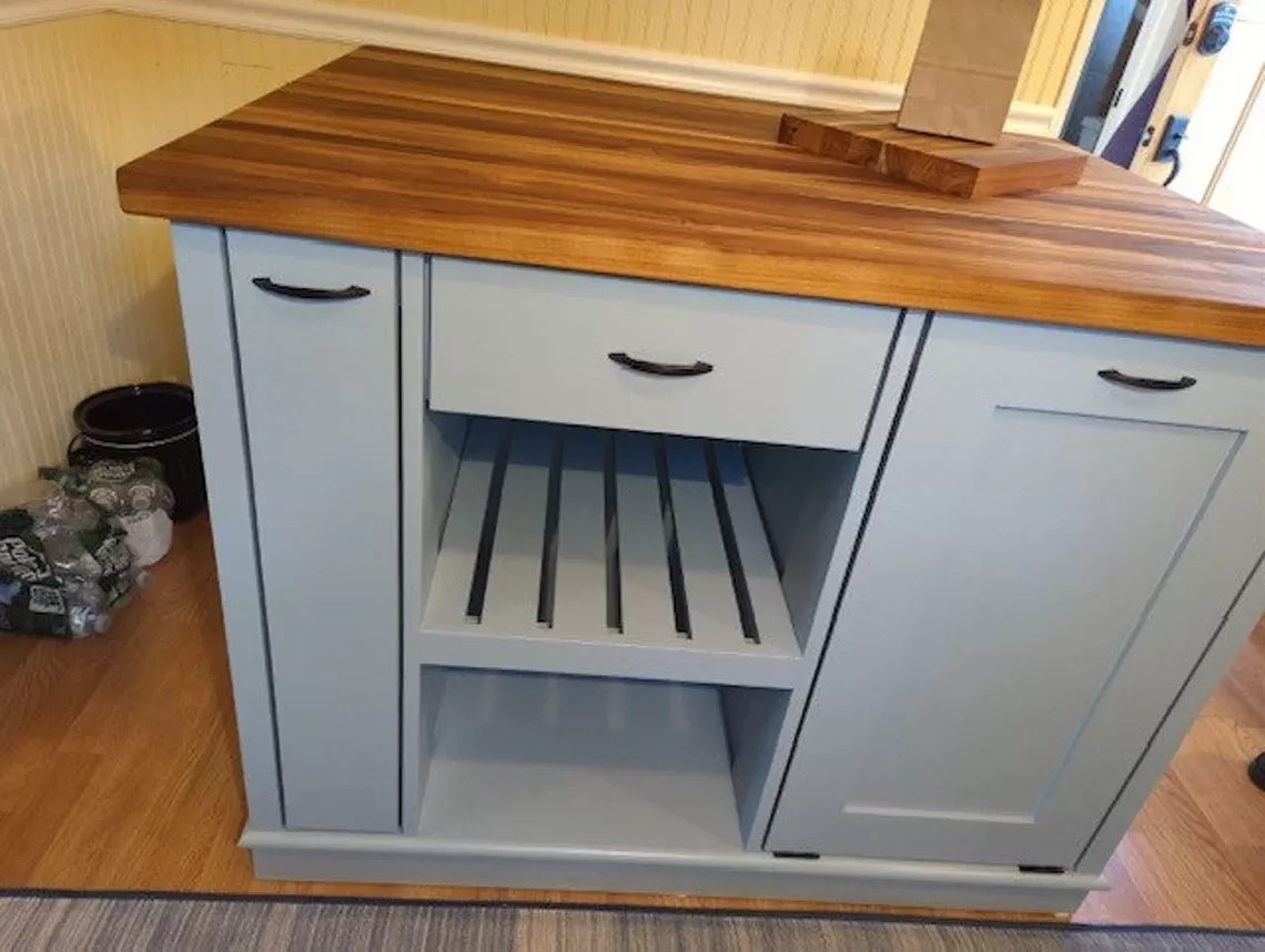 Kitchen Island, Butcher Block Kitchen Island w/Option for Seating, Food Prep, Spice Rack