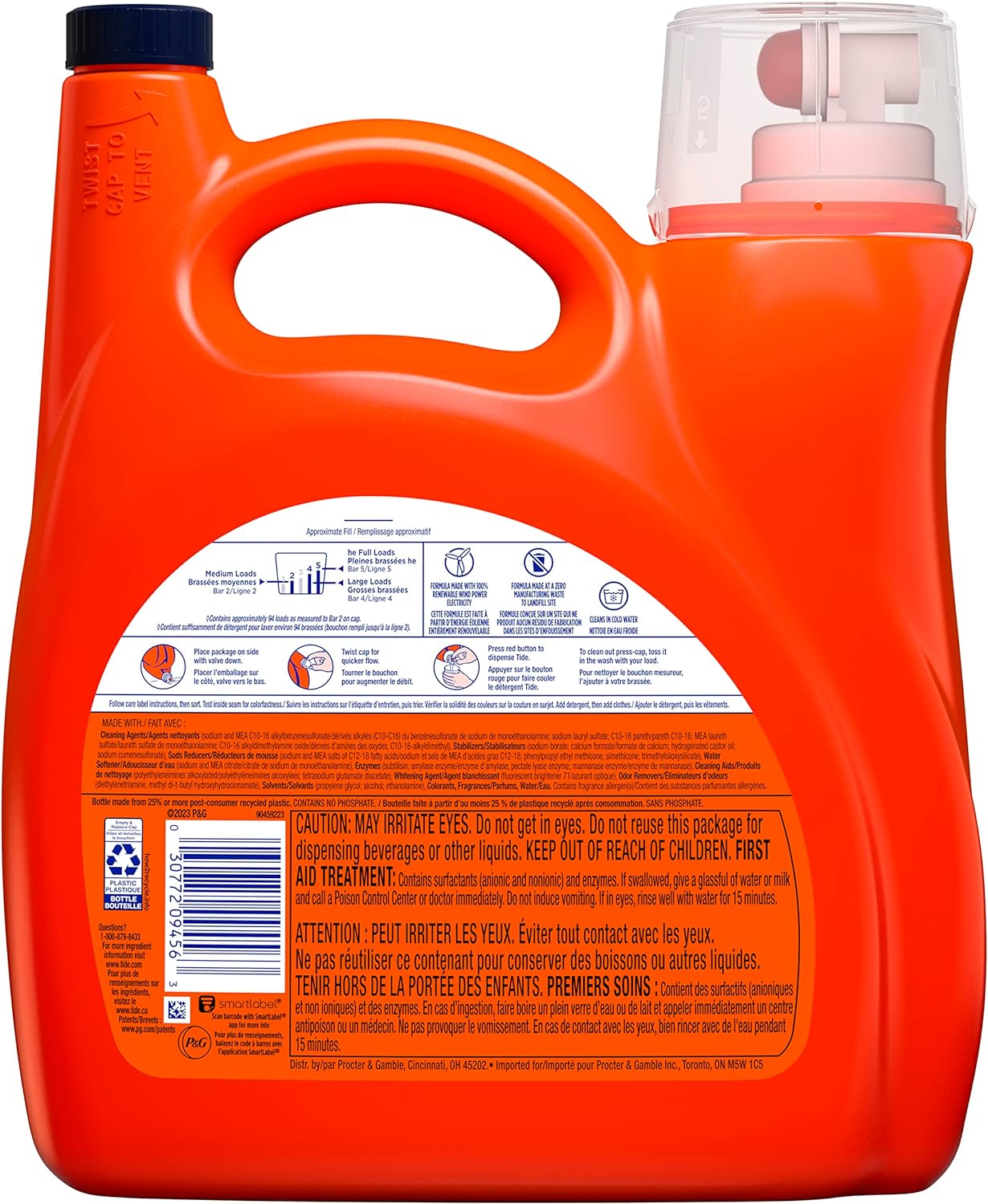 Tide Ultra OXI with Odor Eliminators Liquid Laundry Detergent, 115 oz, For Visible and Invisible Dirt