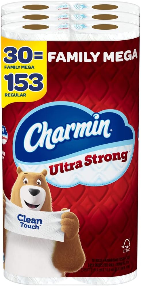 Charmin Ultra Strong Clean Touch Toilet Paper, 18 Family Mega Rolls = 90 Regular Rolls