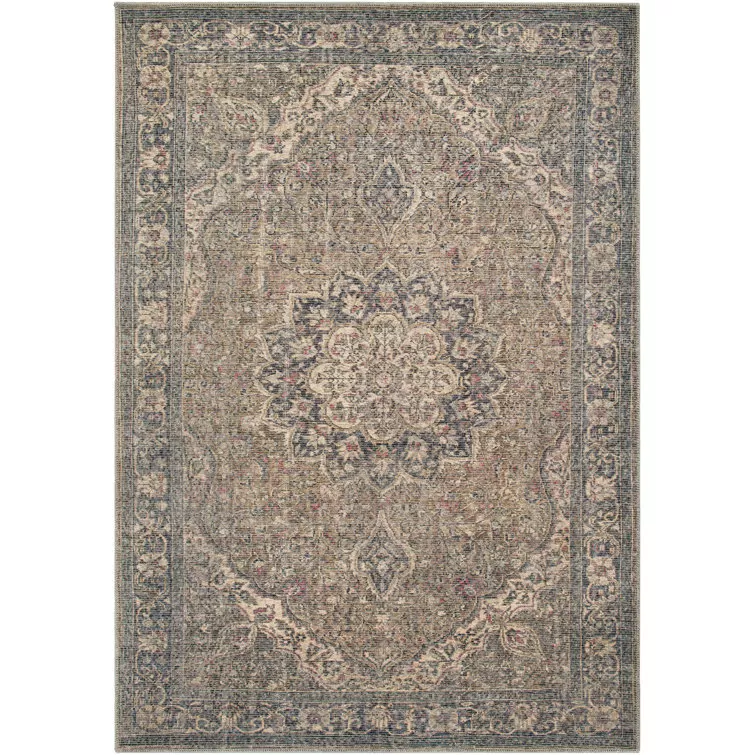 Bria Machine Washable Oriental Dusty Sage/Olive Area Rug
