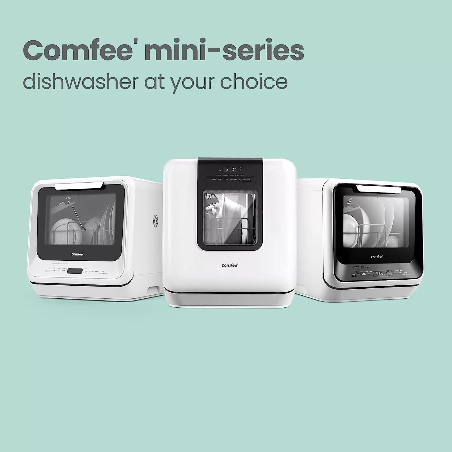 COMFEE' Portable Dishwasher Countertop, Mini Dishwasher with 5L Built-in Water Tank, No Hookup Needed, 6 Programs, 360° Dual Spray, 192°F High-Temp& Air-Dry Function, Dishwasher for Apartments& RVs