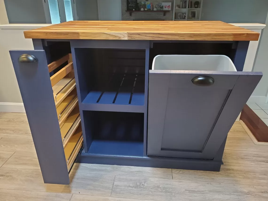 Kitchen Island, Butcher Block Kitchen Island w/Option for Seating, Food Prep, Spice Rack