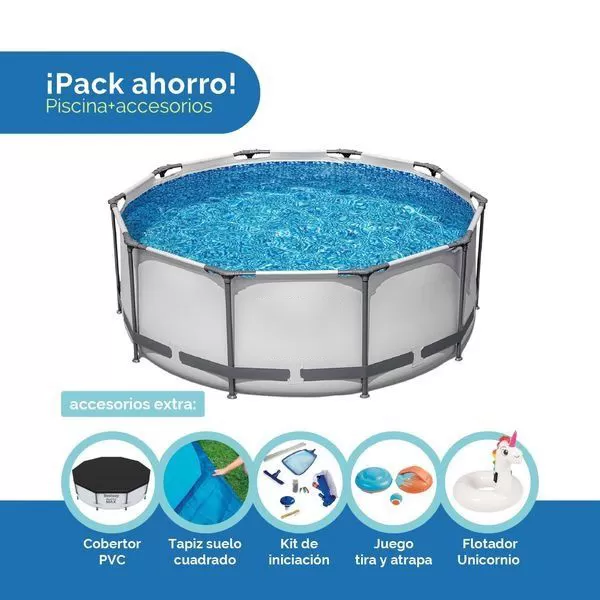 ⚡Clearance Sale⚡Round Metal Frame Above Ground Outdoor Pool Set with 1500 GPH Filter Pump, Ladder and Pool Cover