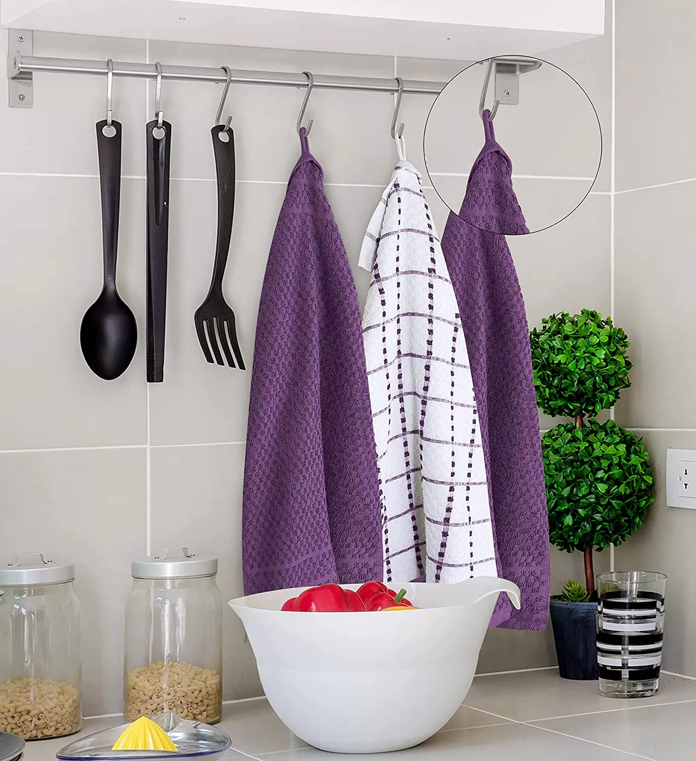 Kitchen Towels 12 Pack, 15 x 25 Inches, 100% Ring Spun Cotton Super Soft and Absorbent Linen Dish Towels, Tea Towels and Bar Towels Set (Black)