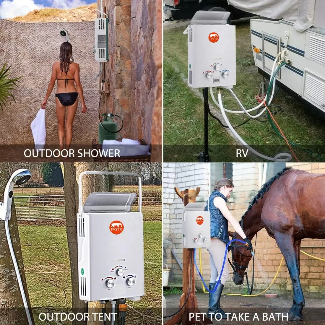 FVSTR-Carvn 1.6GPM 6L Portable Outdoor Propane Gas Tankless Water Heater Digital Display Overheating Protection RV Camping Water Heater Easy to Install for Pets