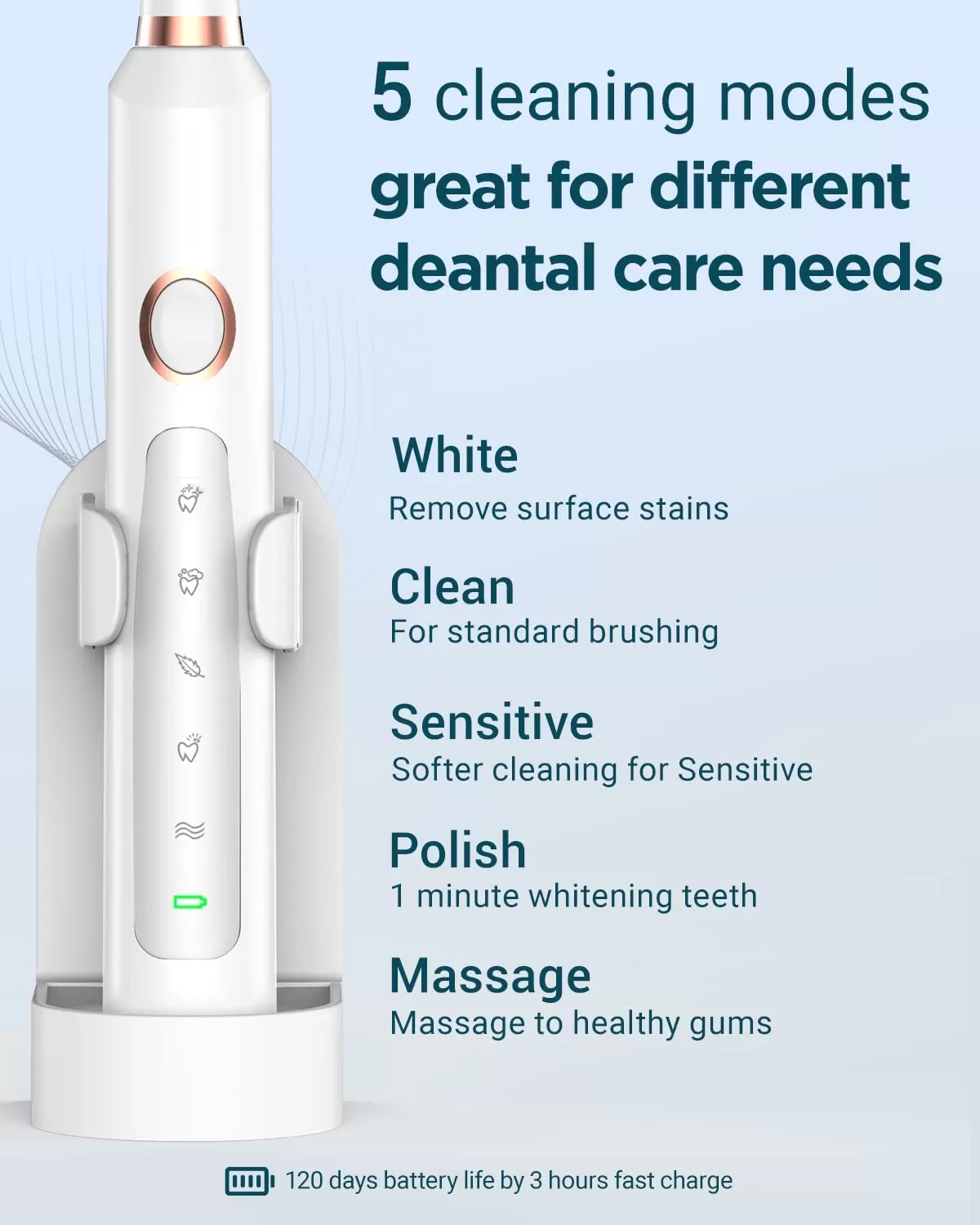 Sonic Electric Toothbrush for Adults - Rechargeable Electric Toothbrushes with 8 Brush Heads, & Travel Case,Teeth Whitening , Power Electric Toothbrush with Holder, Once Charge for 120 Days - H8 Pink
